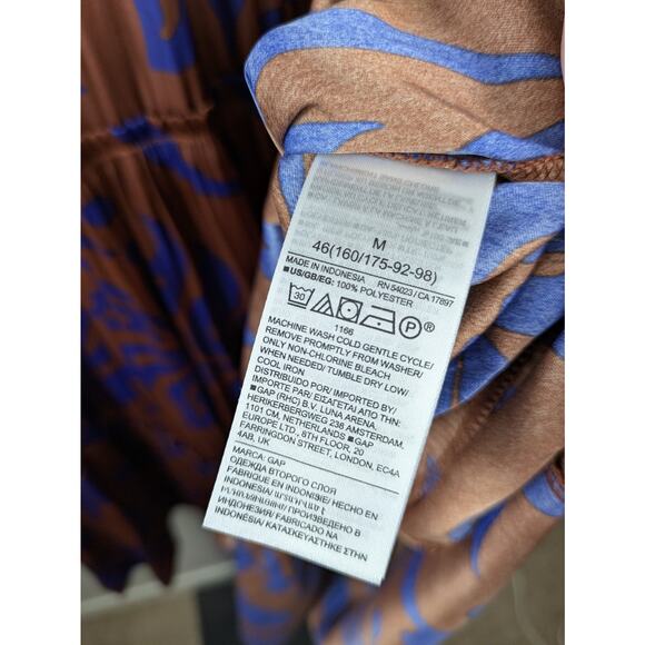 Gap sleeveless midi length tiered dress rust brown blue print - Picture 4 of 8